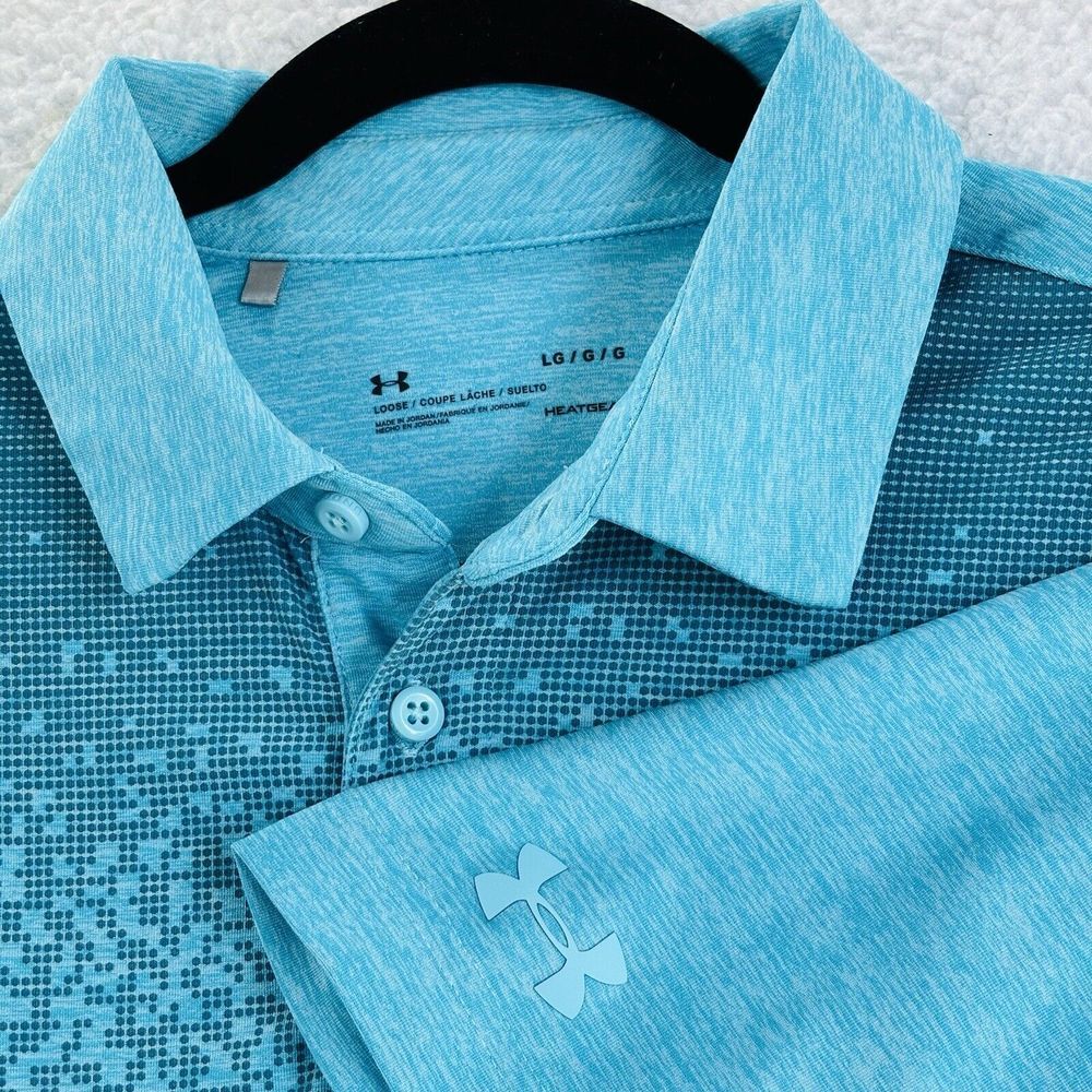 Under Armour Performance Polo Shirt Mens Size XL Loose Blue Dots Light Blue Logo
